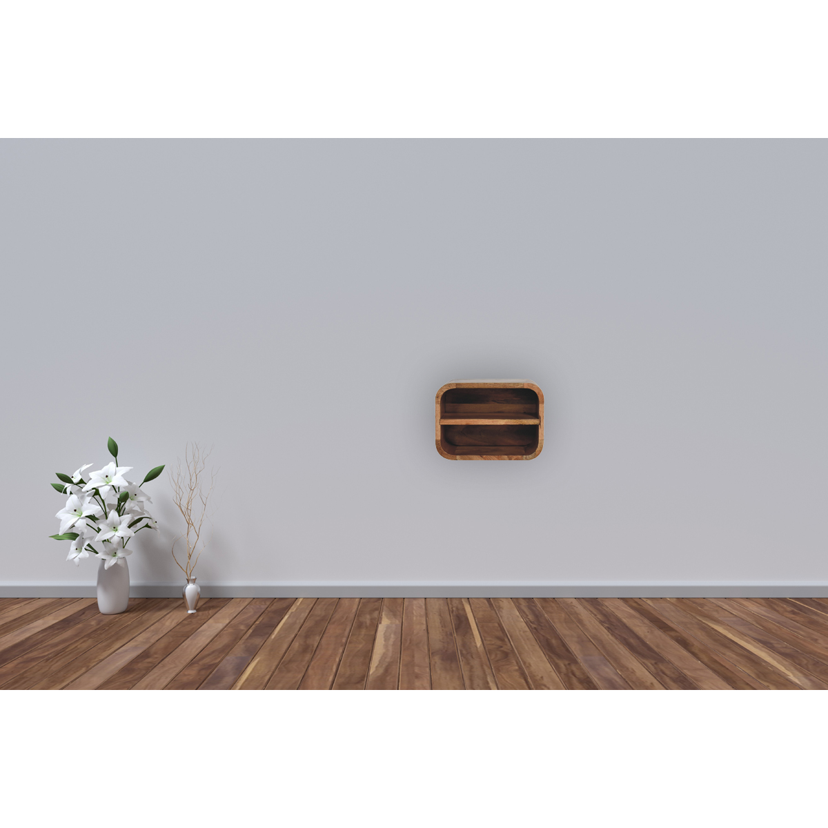 Artisan Furniture Solid Wood Oak-ish Floating Open Curve Bedside