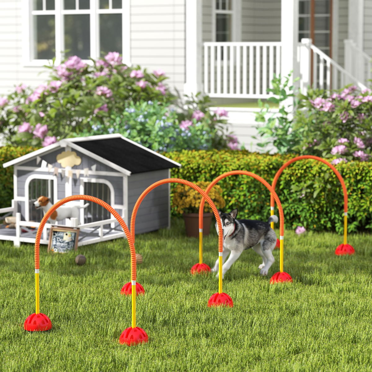 PawHut 4 Piece Dog Agility Training Equipment with Carry Bag, Orange