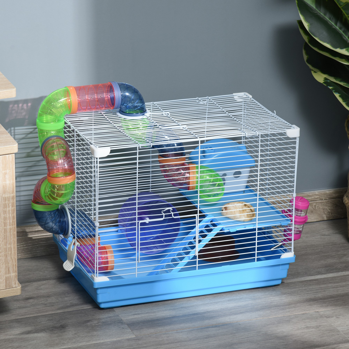 Hamster Cage Carrier Small Animal House w/ Exercise Wheels Tunnel Tube Pawhut