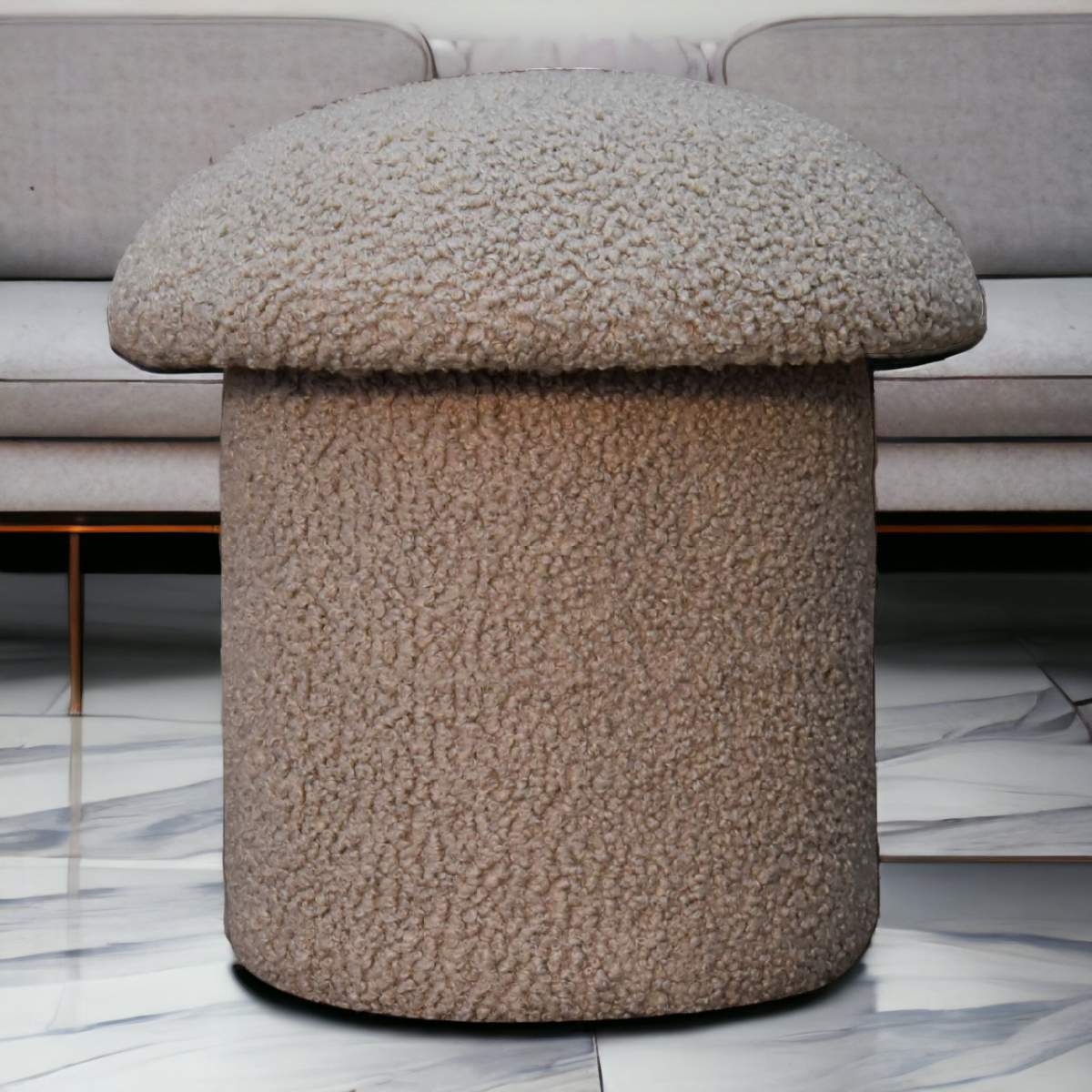Artisan Furniture Solid Mango Wood Mud Boucle Mushroom Footstool