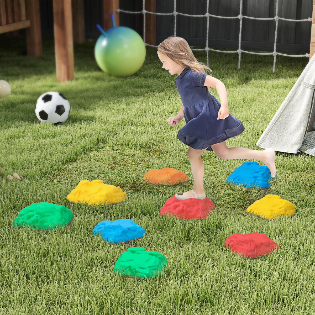 AIYAPLAY Balance Stepping Stones for Kids, 9 PCS River Stones Non-slip Bottom