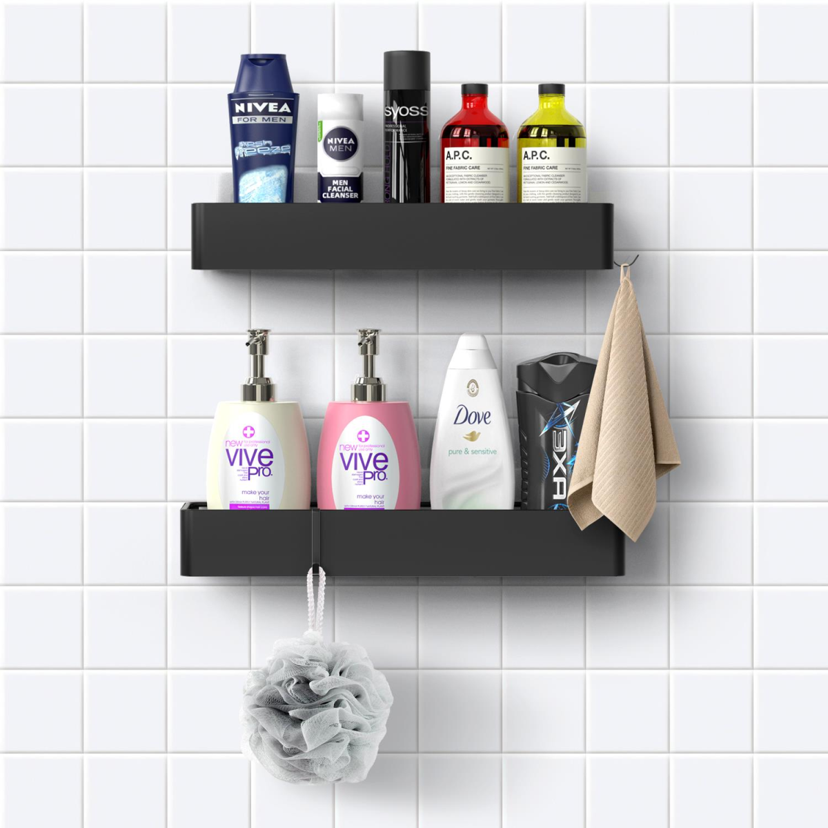 VINSANI 2pc BLACK SHOWER CADDY 1010503