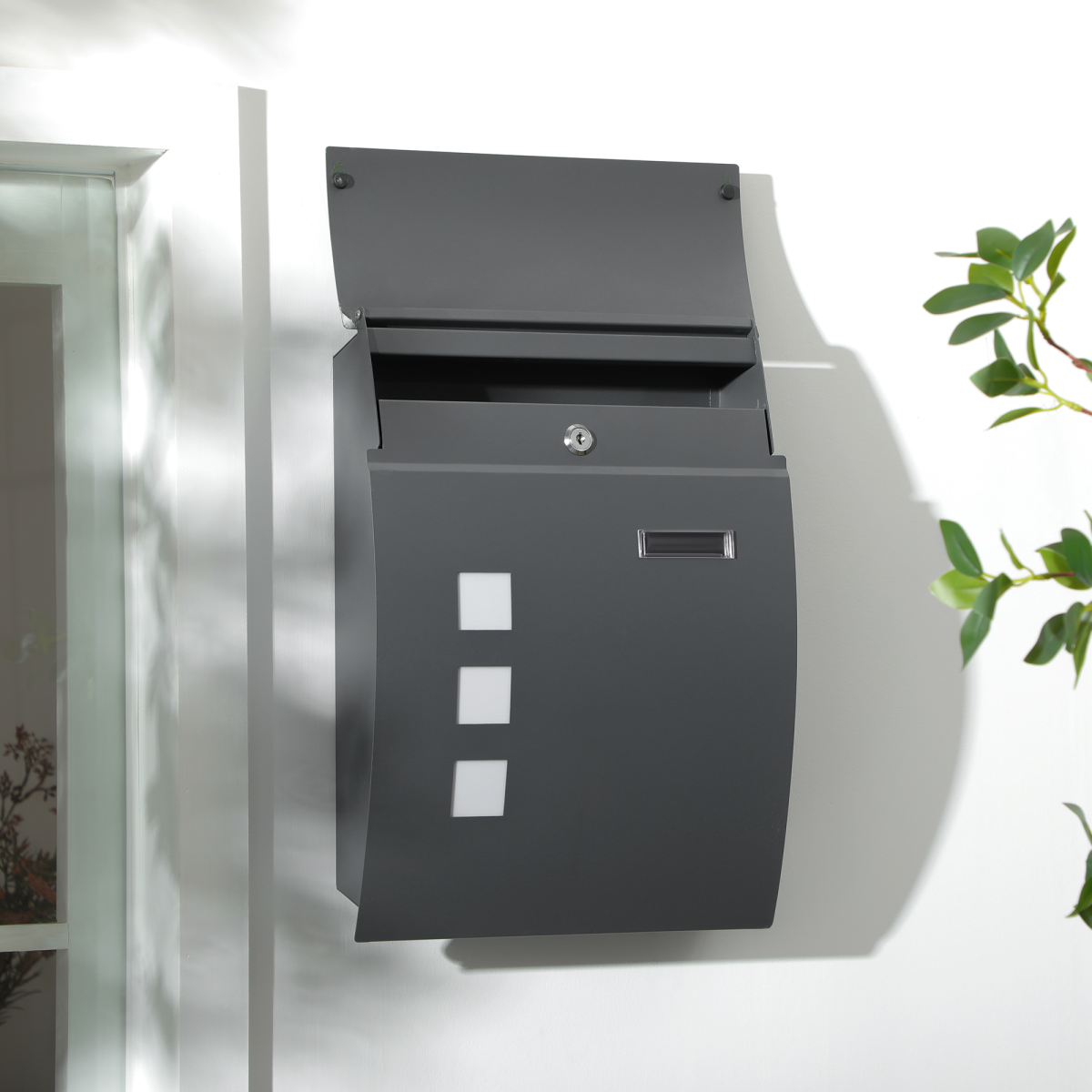 HOMCOM Weatherproof Wall Mounted Letter Box Post Box w/ Key Viewing Windows