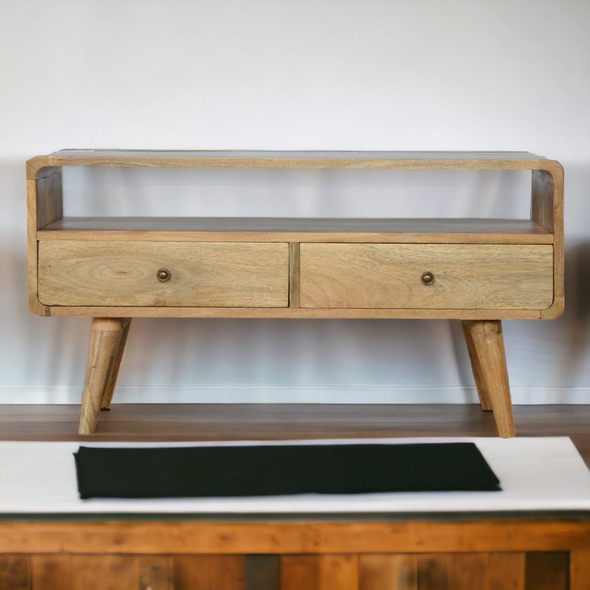 Artisan Furniture Solid Wood Curved Oak-ish Media Unit