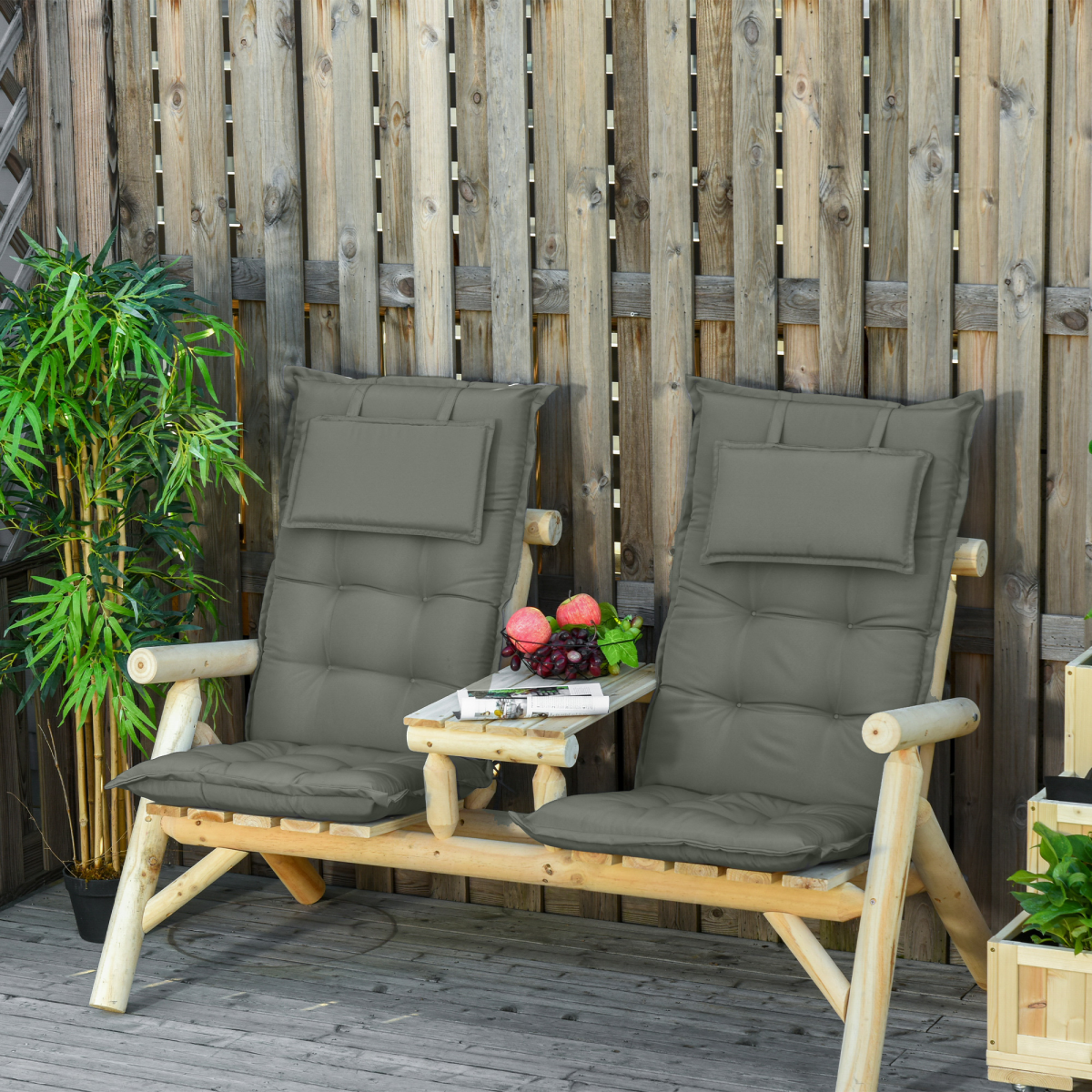 Set of 2 Garden Chair Cushion Seat, Dark Grey