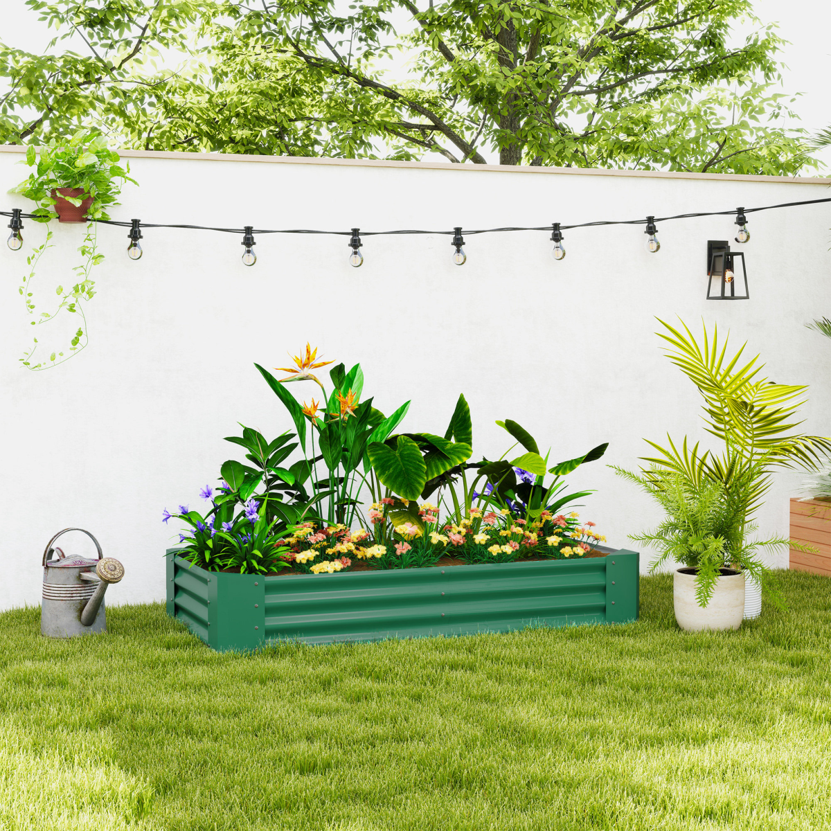 Outsunny Galvanised Raised Garden Bed, 180x90x30cm Raised Planter, Green