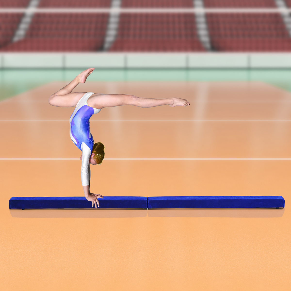 HOMCOM 2.1m Balance Beam Trainer Fold Performance Gymnastics, Blue