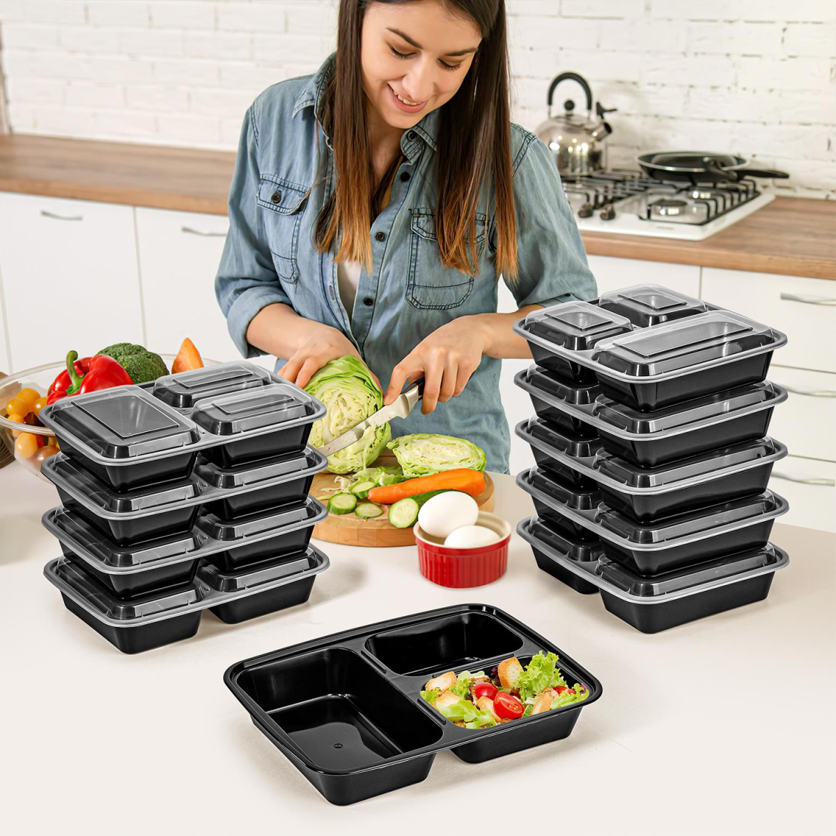 VINSANI 10pk 3 COMPARTMENTS MEAL PREP CONTAINERS 1010425 X 3