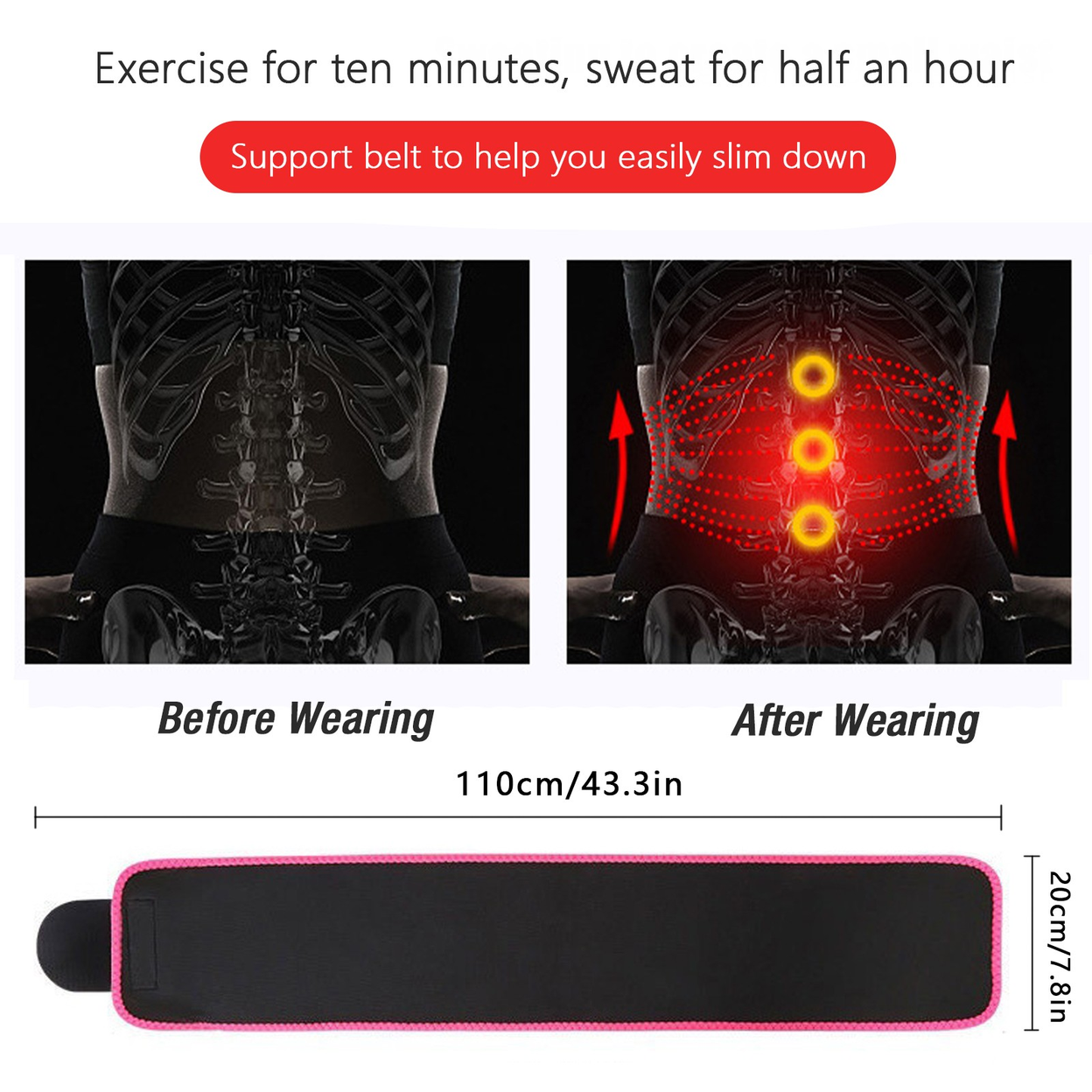 Waist Trimmer Belt Sport Workout Shaper Burner Slimming Belt W/ Phone Pocket Pink-Black