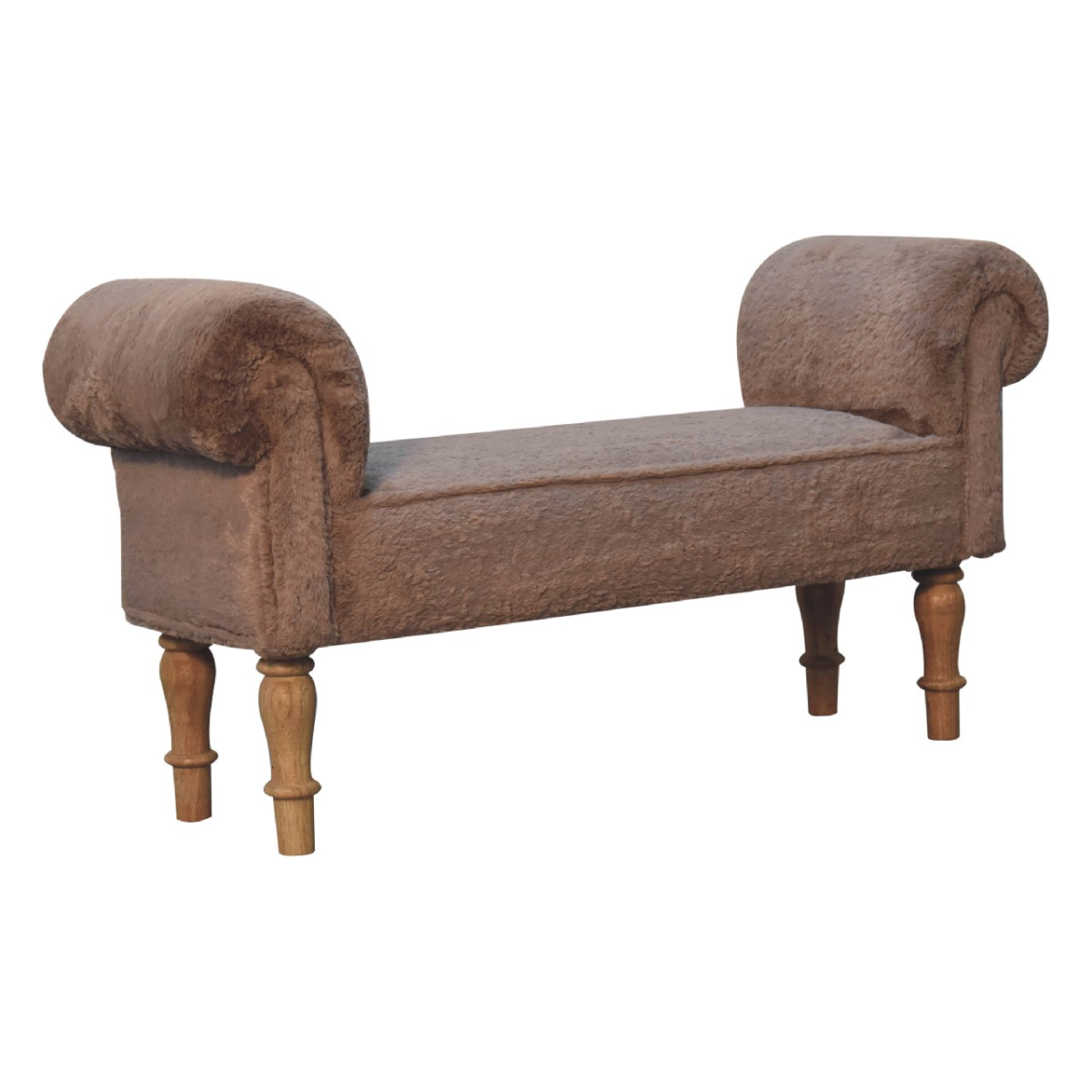 Artisan Furniture Solid Wood Mocha Faux Fur Bedroom Bench