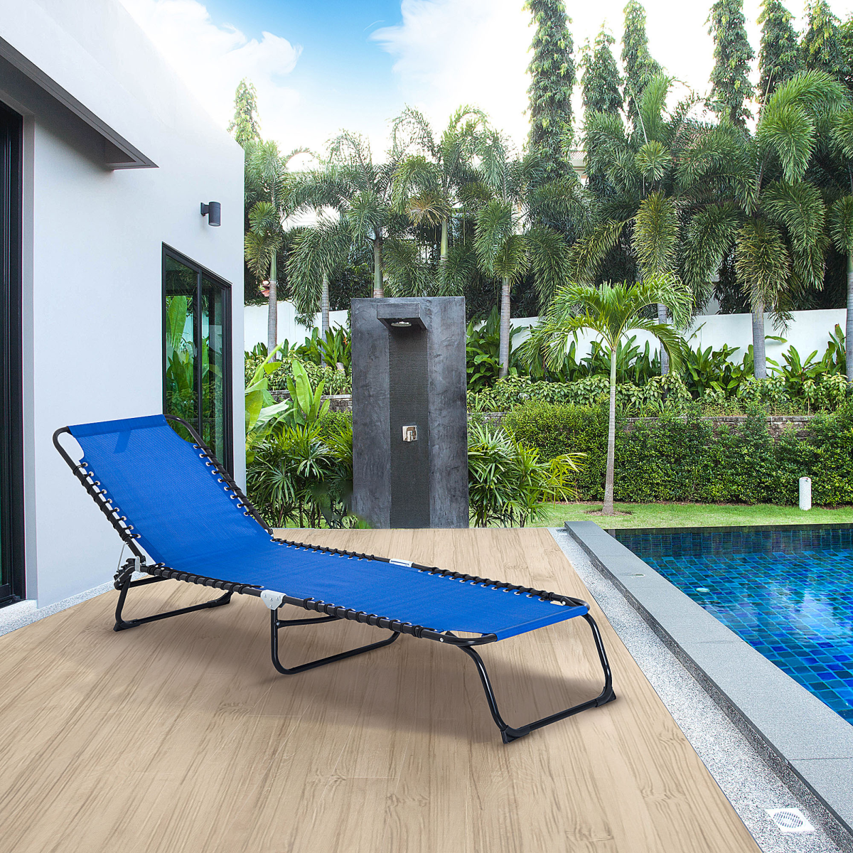 Outsunny Folding Sun Lounger, 3 Positions-Blue