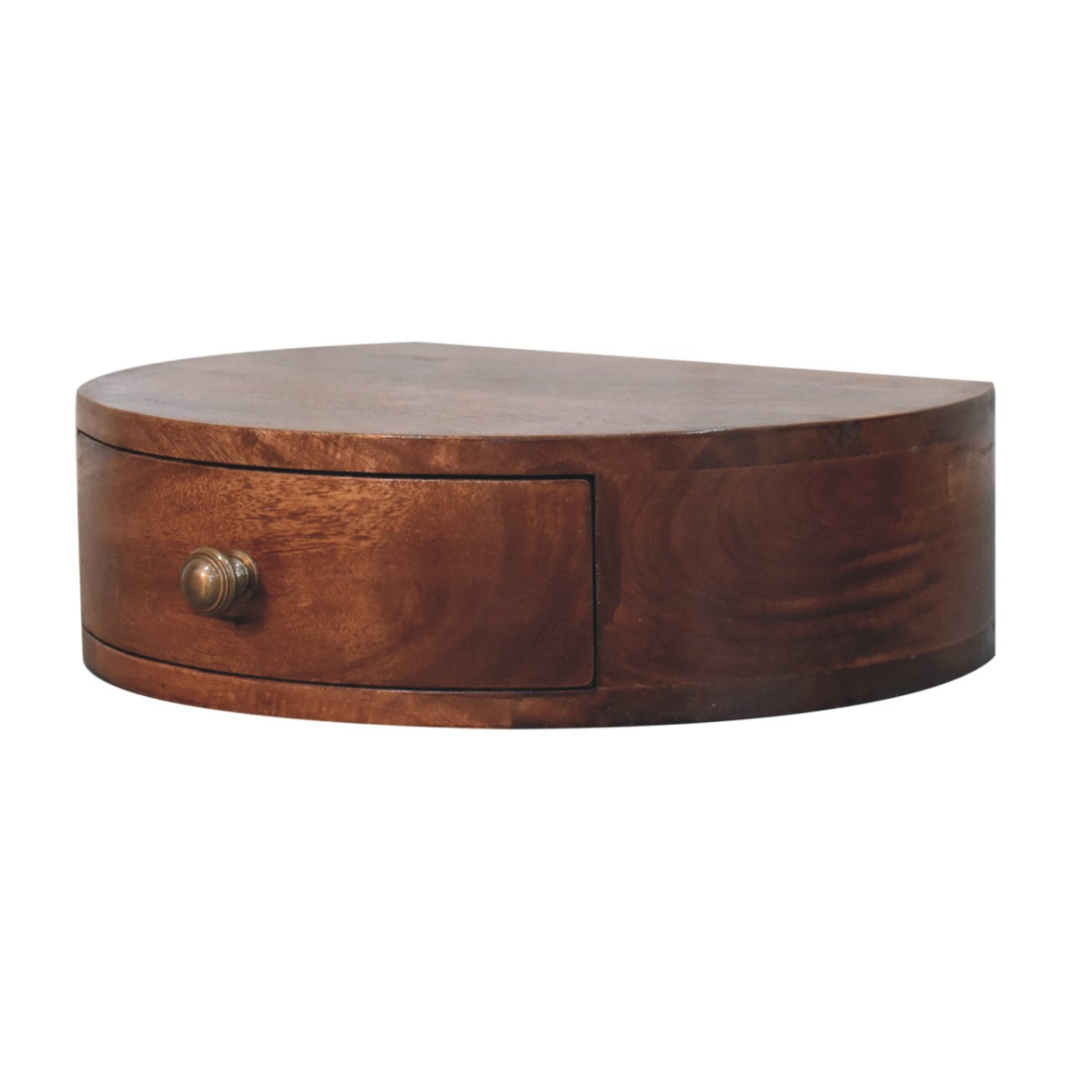 Artisan Furniture Solid Wood Honey Caramel Wall Mounted Rounded Bedside, 1 Drawer, Dark Brown