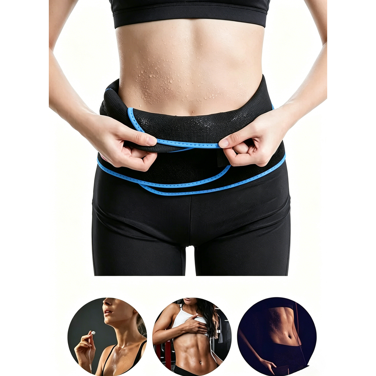 Waist Trimmer Belt Sport Workout Shaper Burner Slimming Belt W/ Phone Pocket Blue-Black