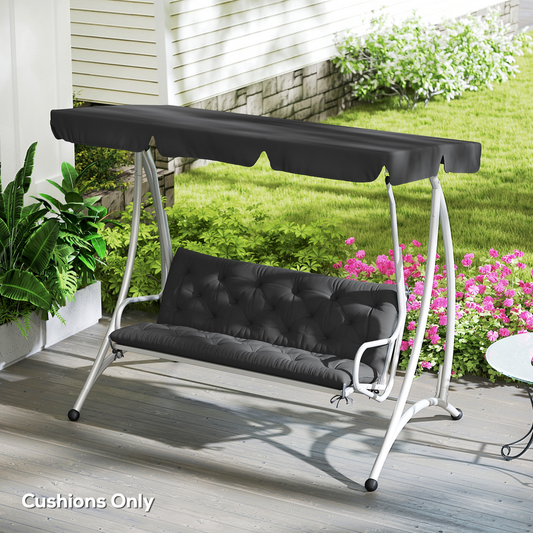 3 Seater Garden Bench Cushion Outdoor Seat Pad with Ties Black