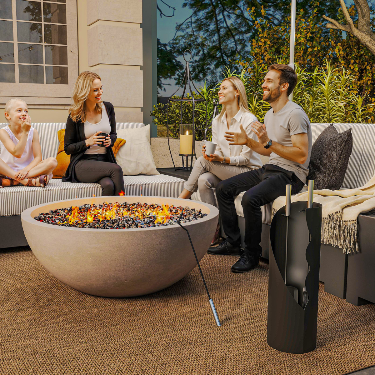 Outsunny 4 PCS Fireplace Companion Set, Metal Fireside Companion Set, Black