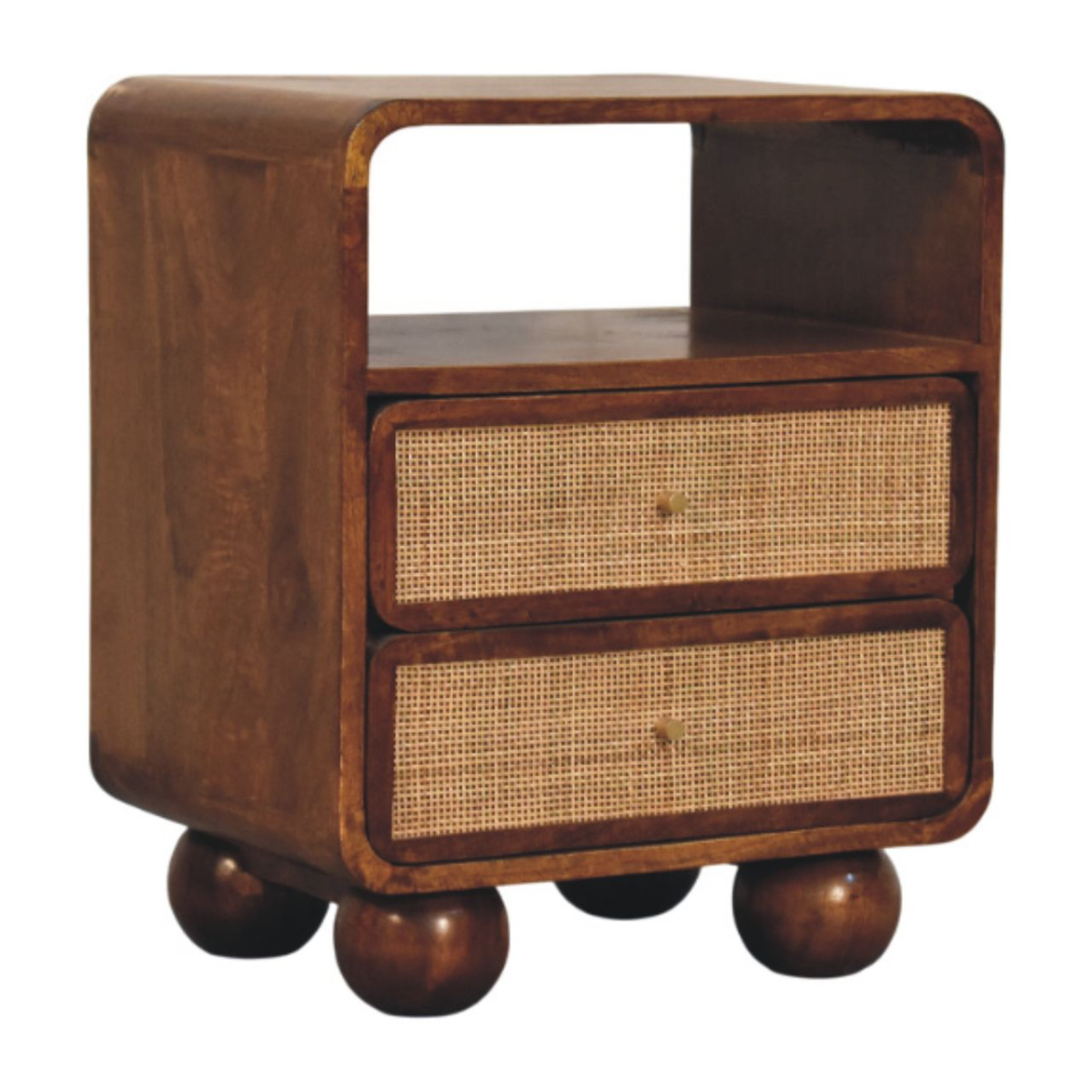 Artisan Furniture Solid Wood Larissa 2 Drawer Chestnut Nightstand, 1 Open Slot, Dark Brown