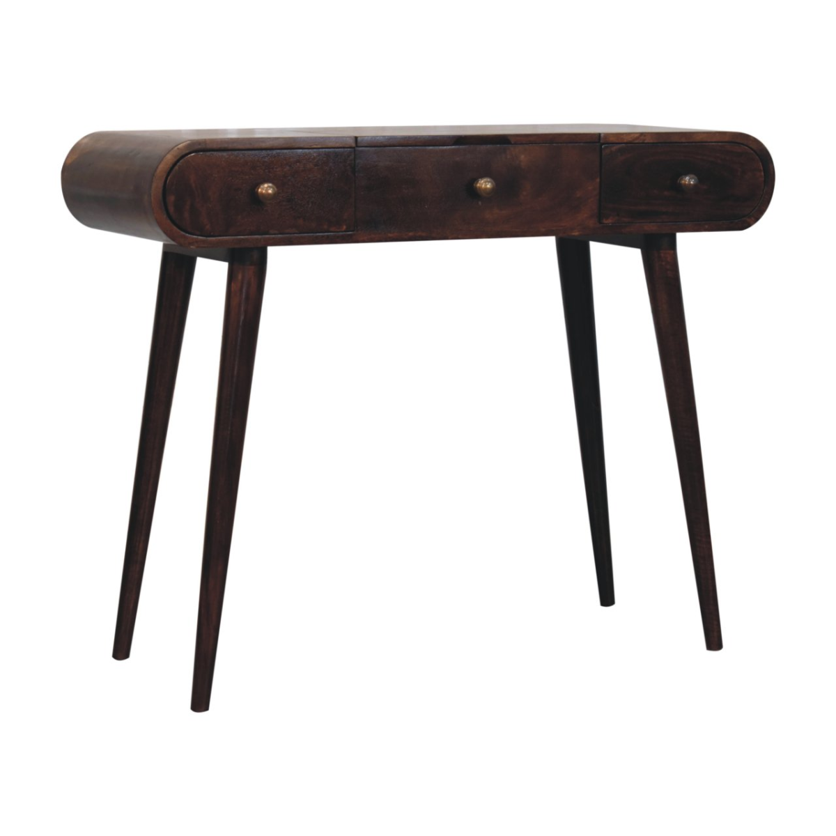 Artisan Furniture Solid Wood California Walnut Dressing Table with Foldable Mirror, Brown, 3 Drawers