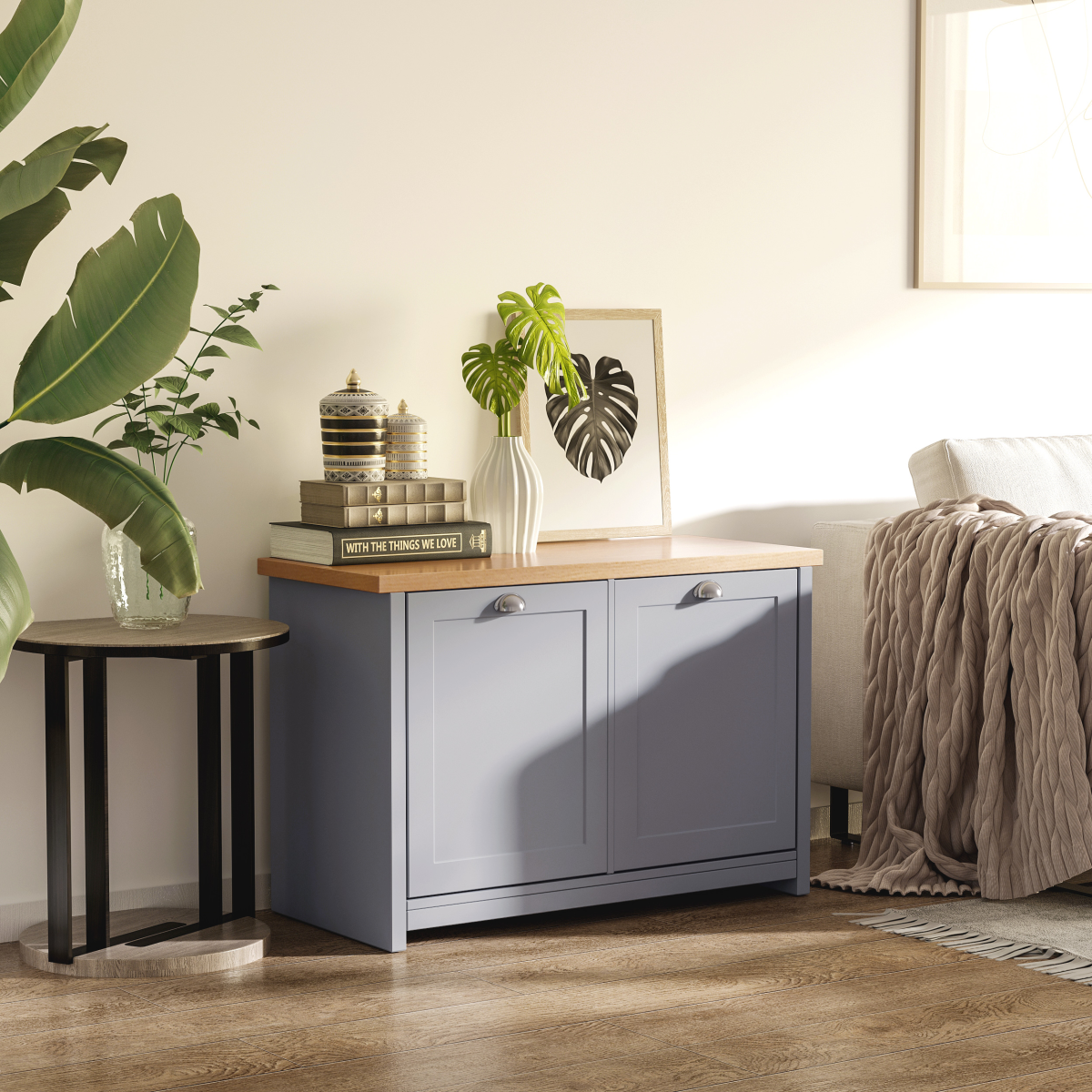 MDF Rustic 4-Compartment Storage Cabinet Grey