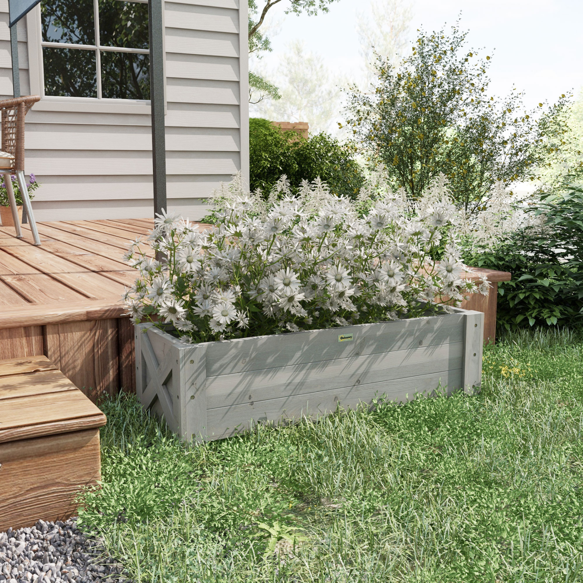 Outsunny Wooden Garden Raised Bed Planter Grow Containers Pot, 100x36.5x36cm