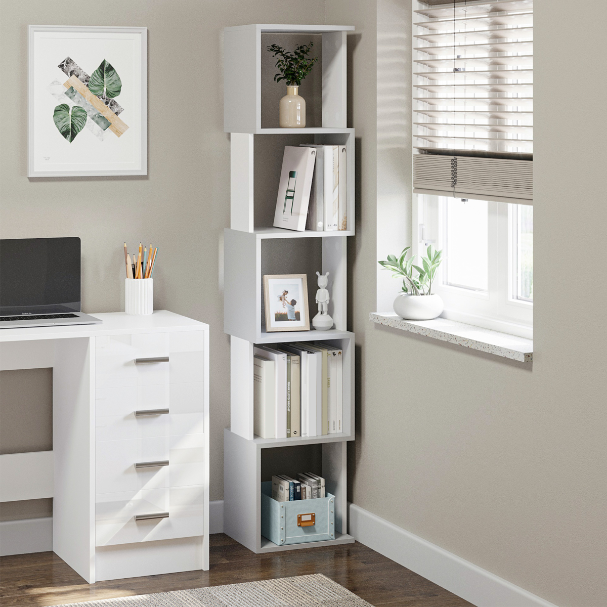 5-Tier Bookshelf, Freestanding Bookcase Storage Shelving Light Grey
