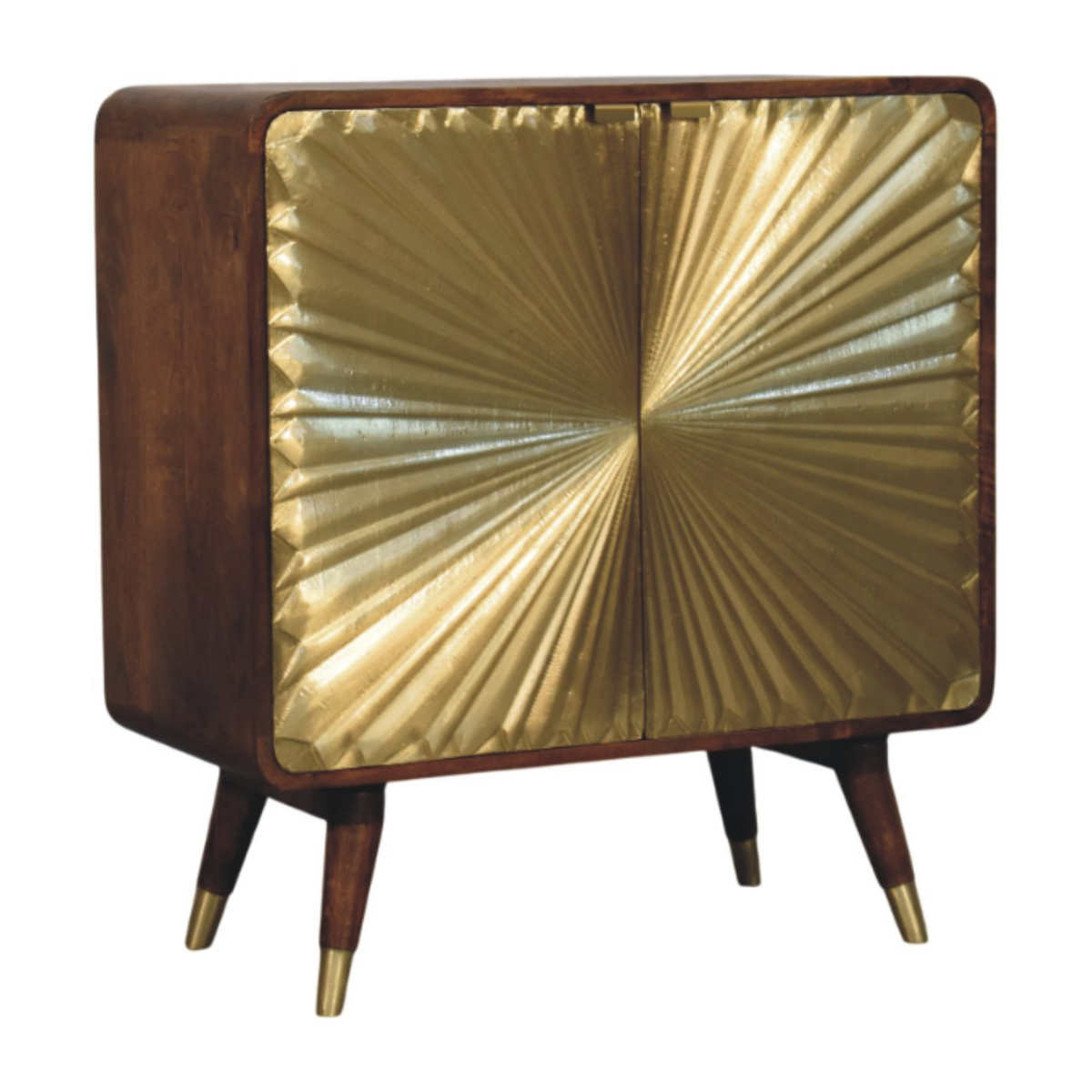 Artisan Furniture Solid Wood Avora Brass Embossed 2 Door Chestnut Cabinet, Dark Brown & Golden