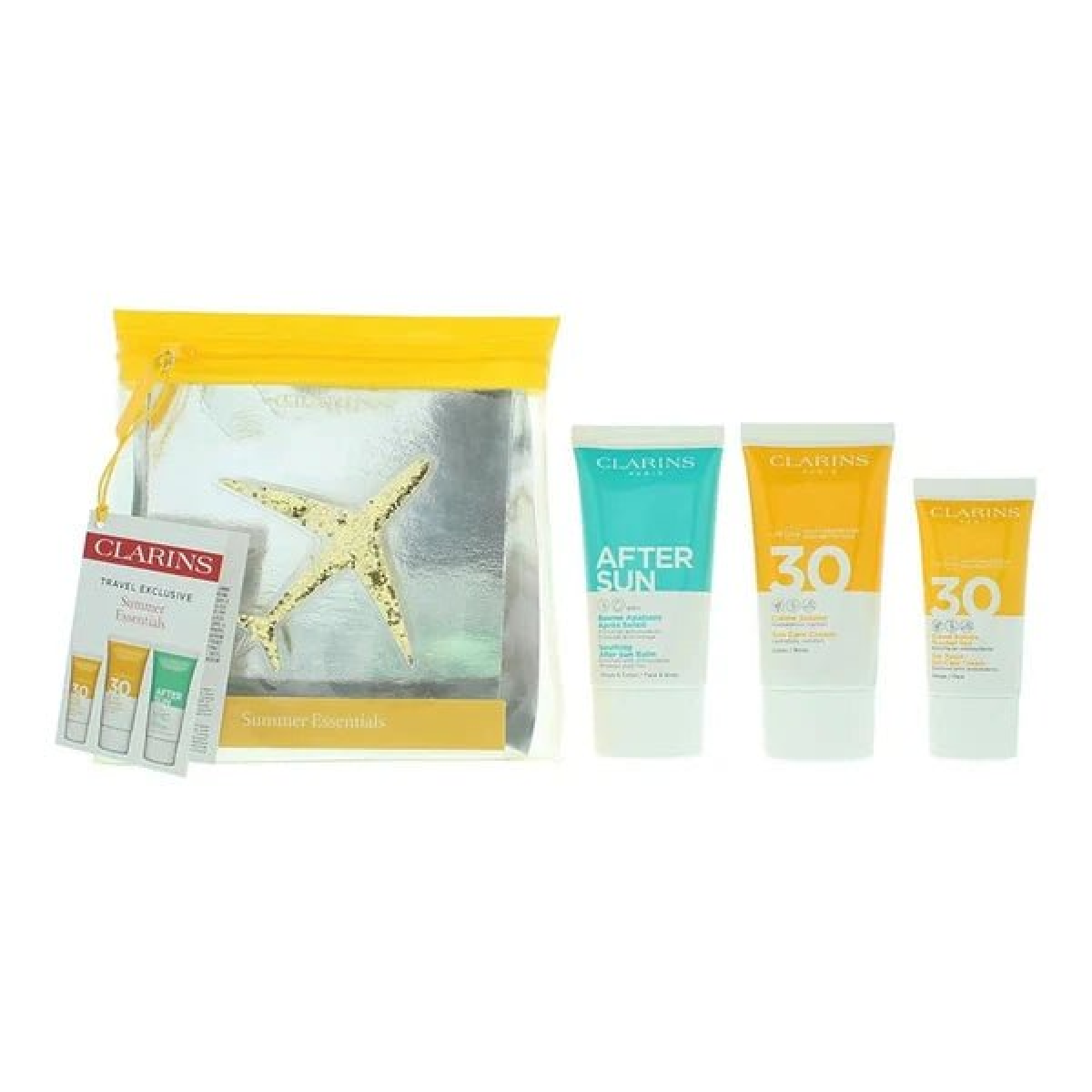 Clarins Essential Suncare Travel Set (Face SPF50 30ml  Body SPF30 75ml  After Sun Balm 75ml)