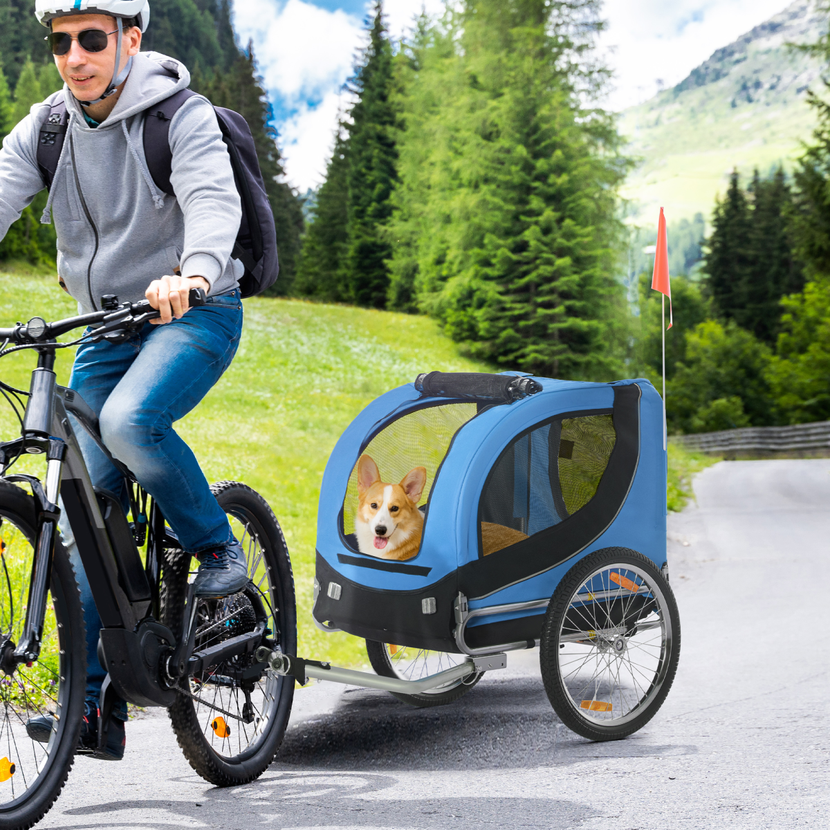Dog Bike Trailer Pet Cat Carrier for Small Medium Puppy Travel Black and Blue