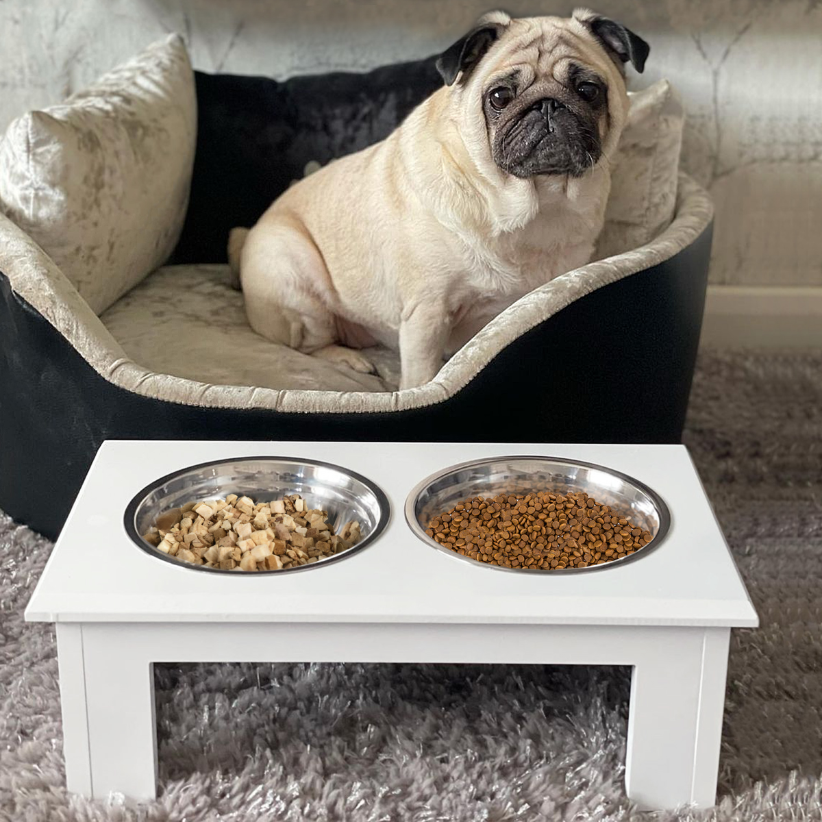 Pet Feeder Raised Elevated Stainless Steel Bowls Stand Food Water White Samll