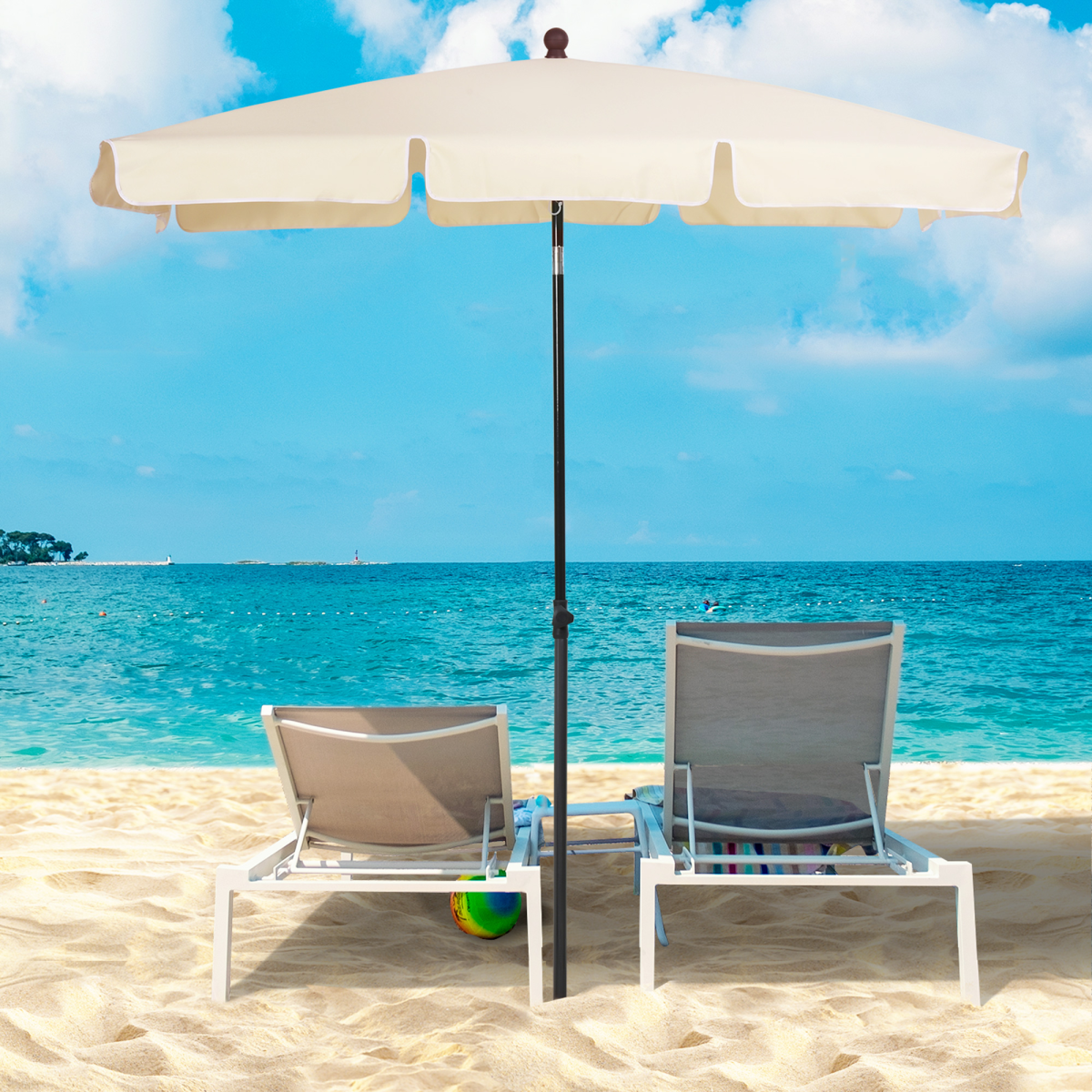 Aluminium Sun Parasol Garden Tilting Umbrellas Patio Rectangular, 2x1.25m, Beige