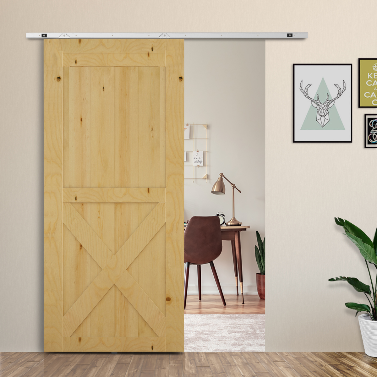HOMCOM Modern Sliding Barn Door Hardware Kit Track System Gear Set Divider
