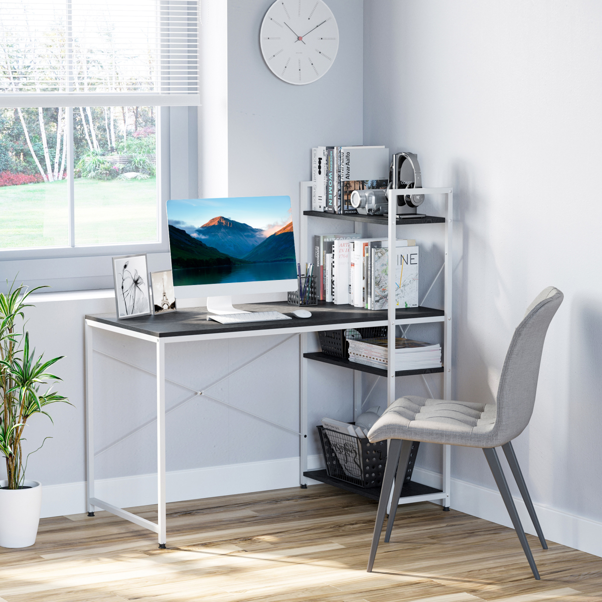 Computer Workstation Metal Frame-White/ Black Colour