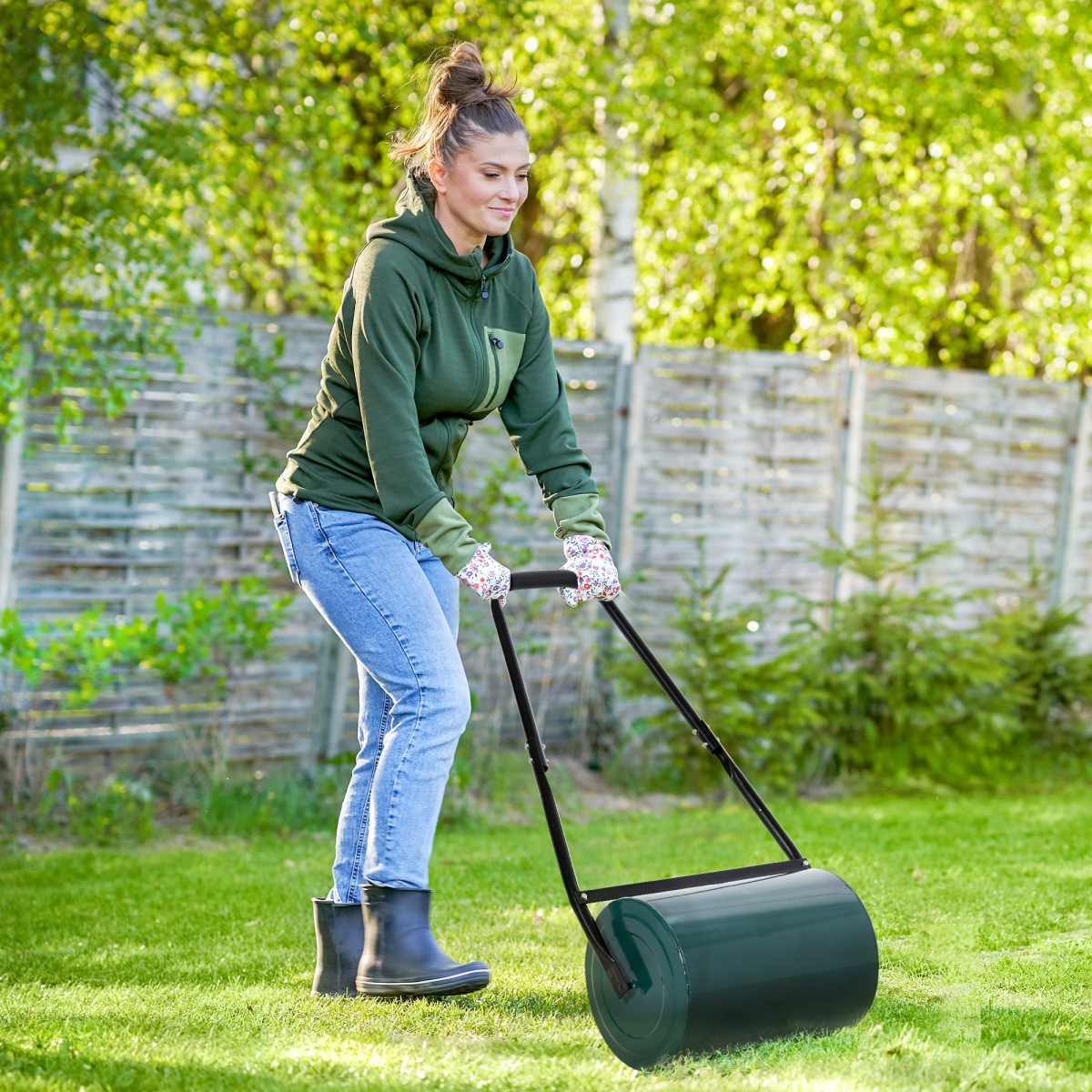 Outsunny 30cm Metal Lawn Roller-Deep Green