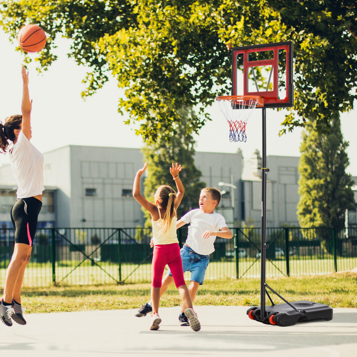 Portable Basketball Stand 160-210cm Adjustable Height Sturdy Rim Hoop Base Net