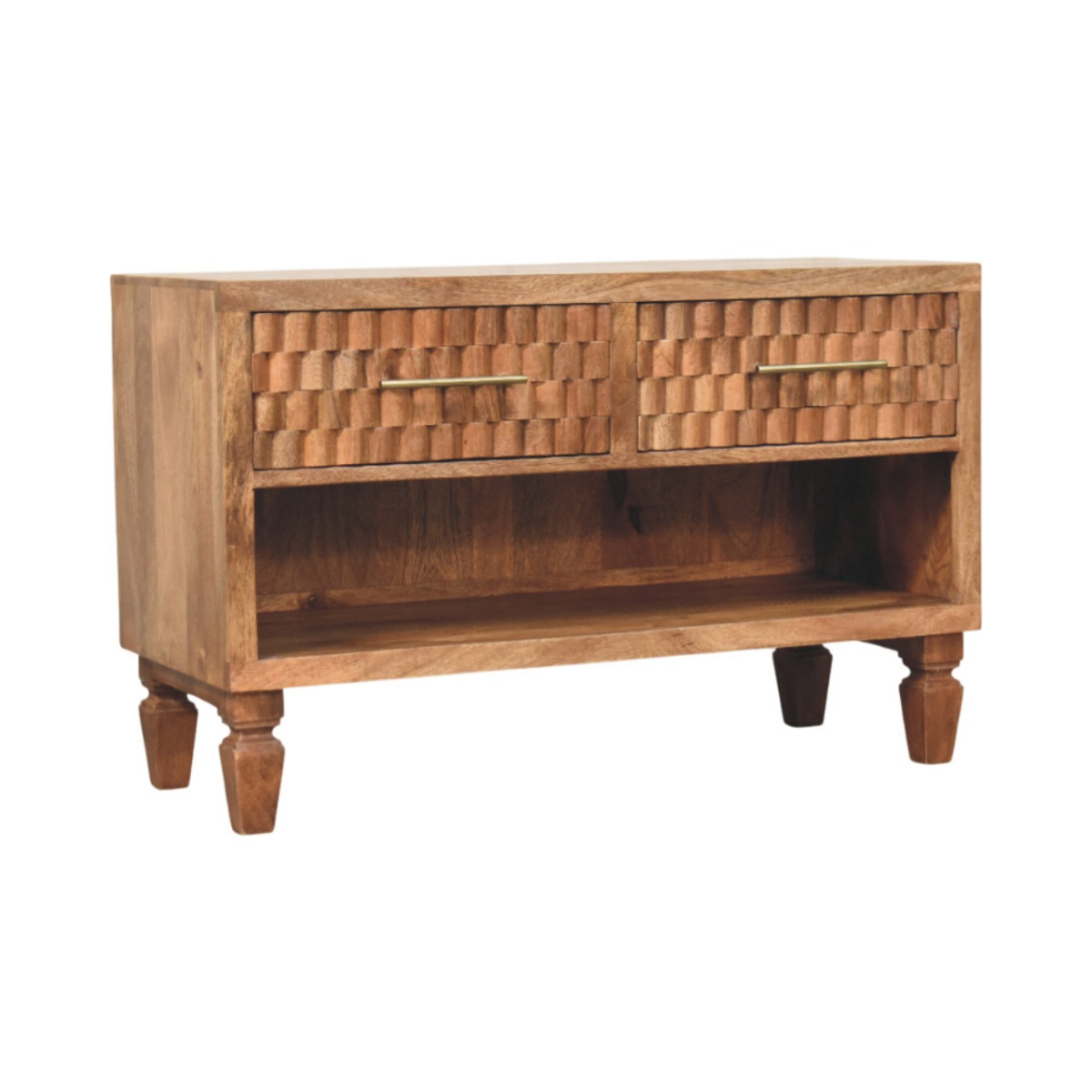 Artisan Furniture Solid Wood Arno Shoe Storage Unit in Golden Teak, 2 Drawers, 1 Shelf, Beige