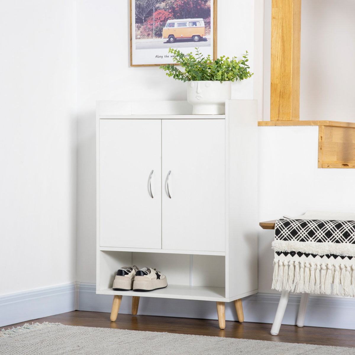 Modern Shoe Cabinet Storage Organizer w/ Doors and Shelves for Entryway