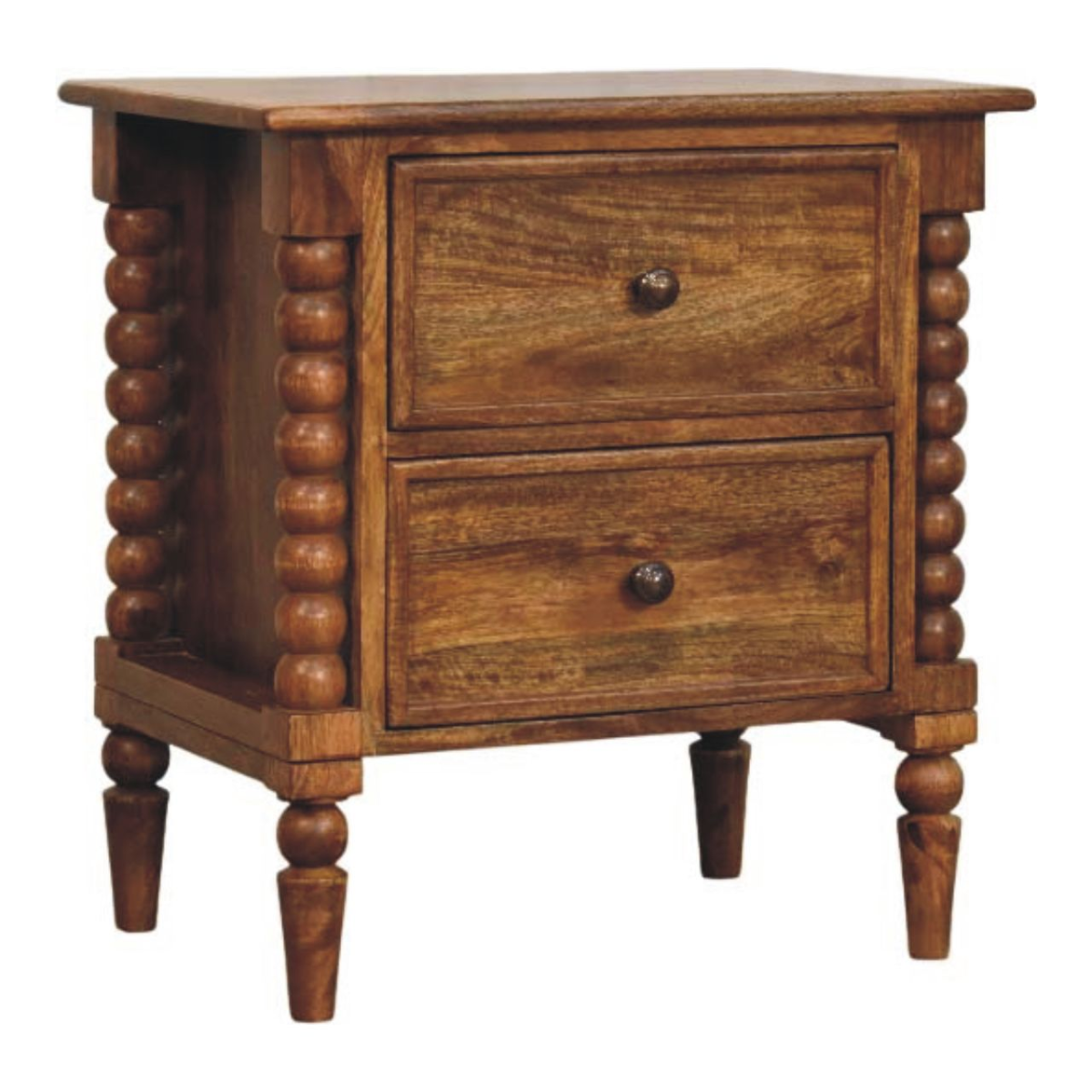 Artisan Furniture Solid Wood Spindle Leg Amber Oak Nightstand, 2 Drawers, Brown
