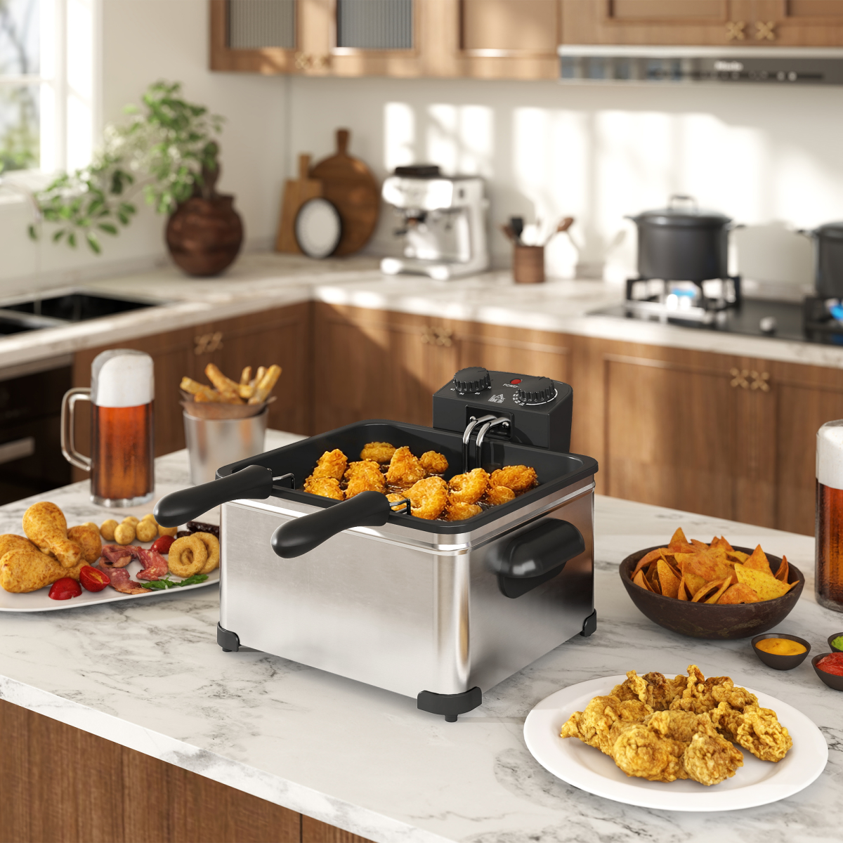 HOMCOM 5L Deep Fryer with Removable Oil Basket and Viewing Window, 2000W