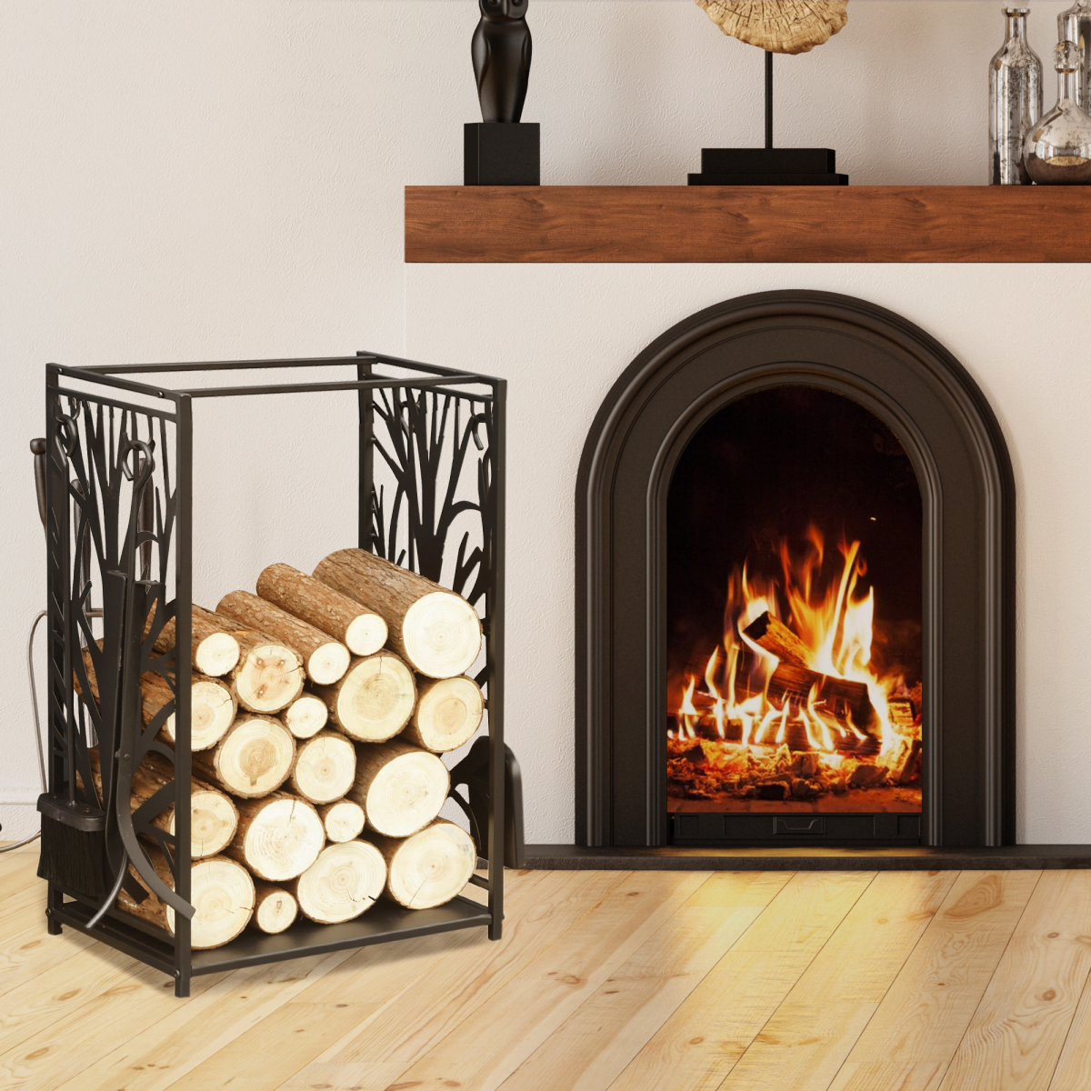 Heavy Duty Firewood Wood Log Rack Fireplace Wood Stacker Storage w/ 4 Tools