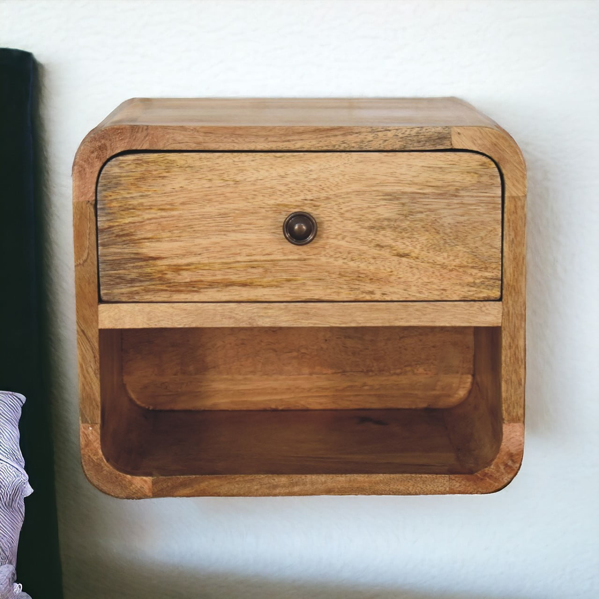 Artisan Furniture Solid Wood Mini Oak-ish Floating Open Bedside