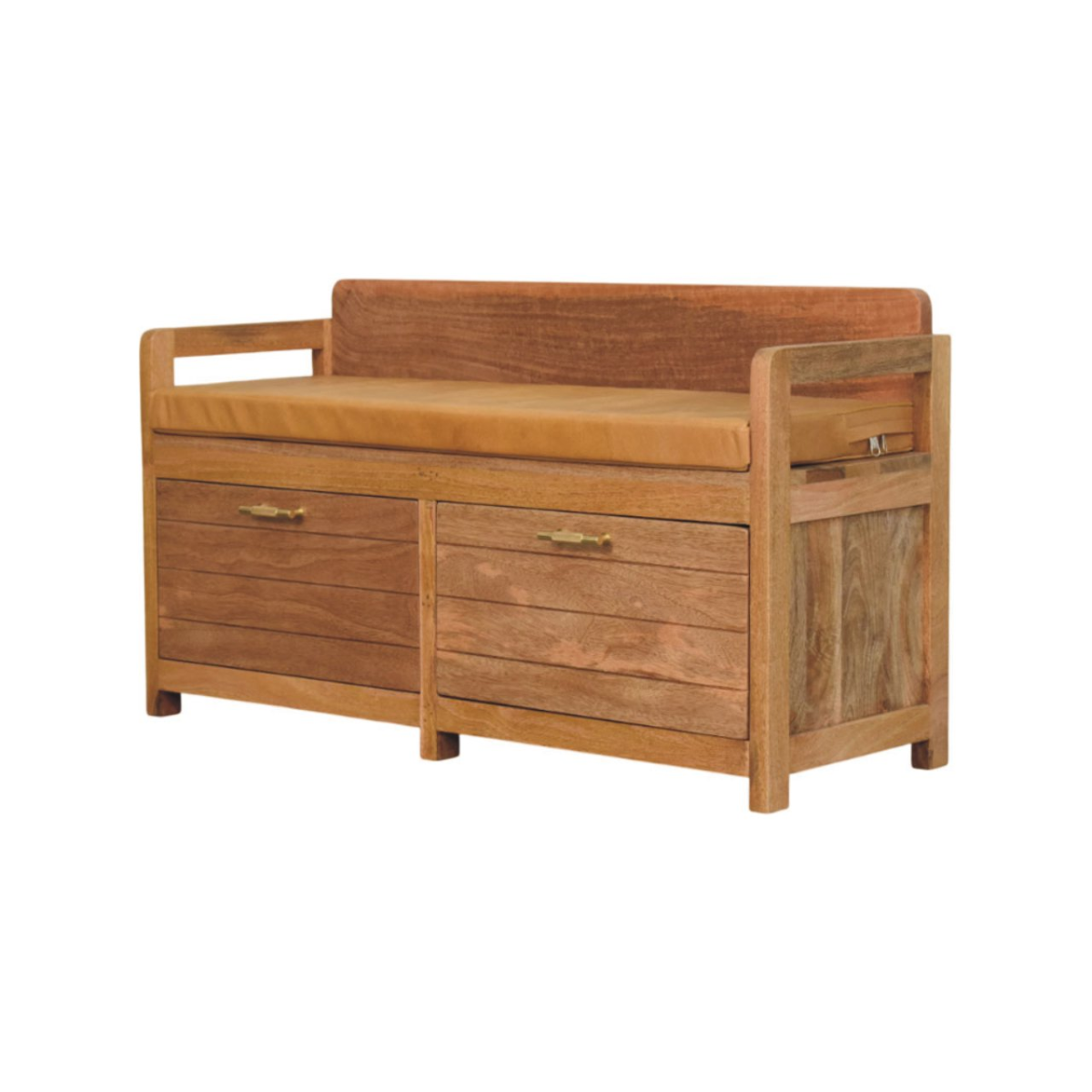 Artisan Furniture Solid Wood Oxford Oak-ish Storage Bench,  2 Drawers, Light Brown