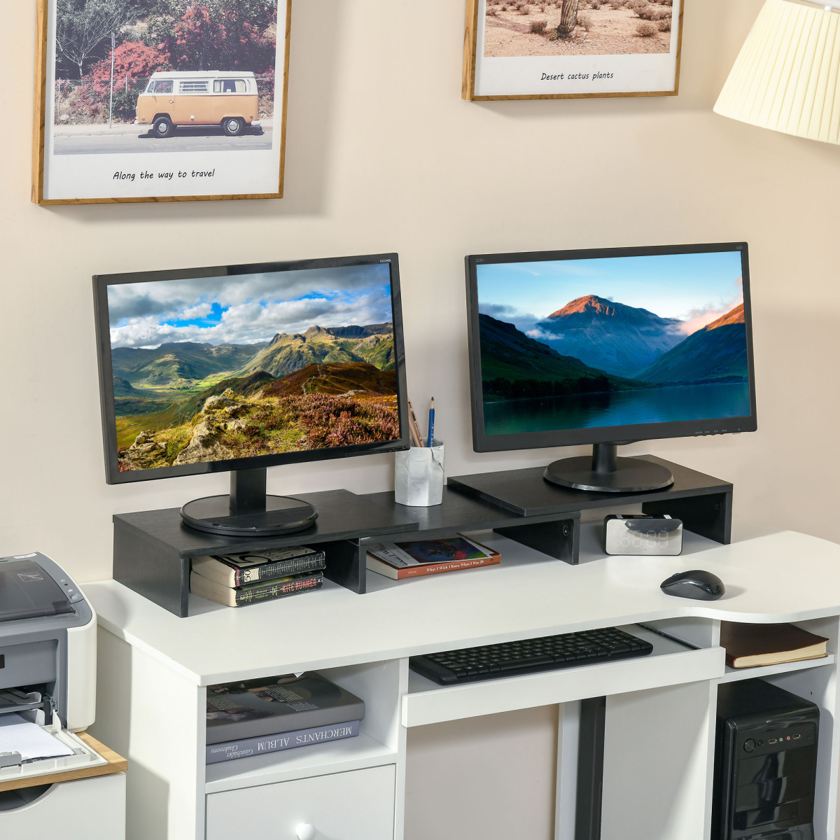 Monitor Stand Screen Riser w/ Adjustable Length for Two Laptop Max Vinsetto