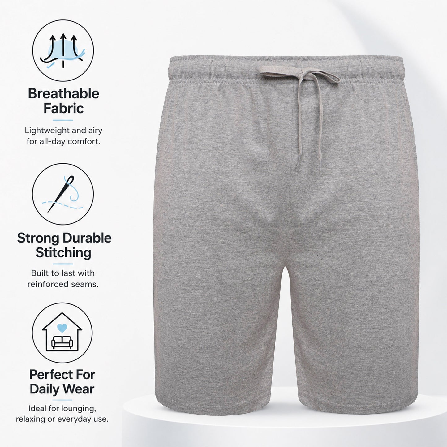 Sock Stack Men's Cotton Lounge Shorts Stretchable 2 Pack Black Navy Grey Durable
