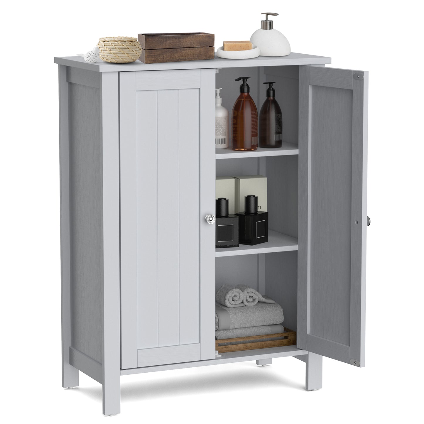 2-Door Freestanding Bathroom Floor Cabinet with Adjustable Shelves-Black
