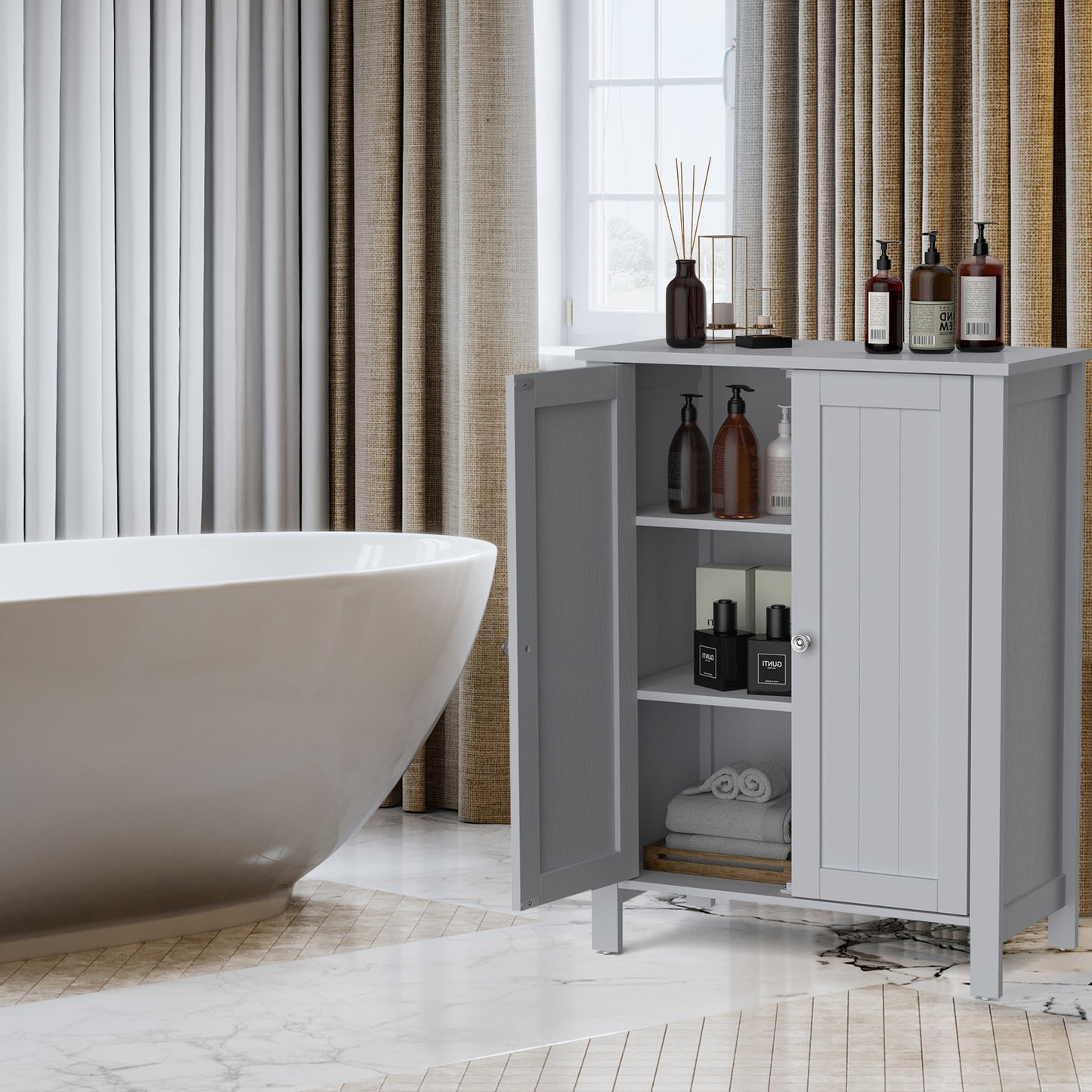 2-Door Freestanding Bathroom Floor Cabinet with Adjustable Shelves-Black