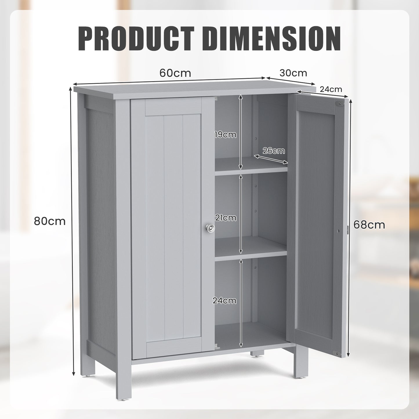 2-Door Freestanding Bathroom Floor Cabinet with Adjustable Shelves-Black