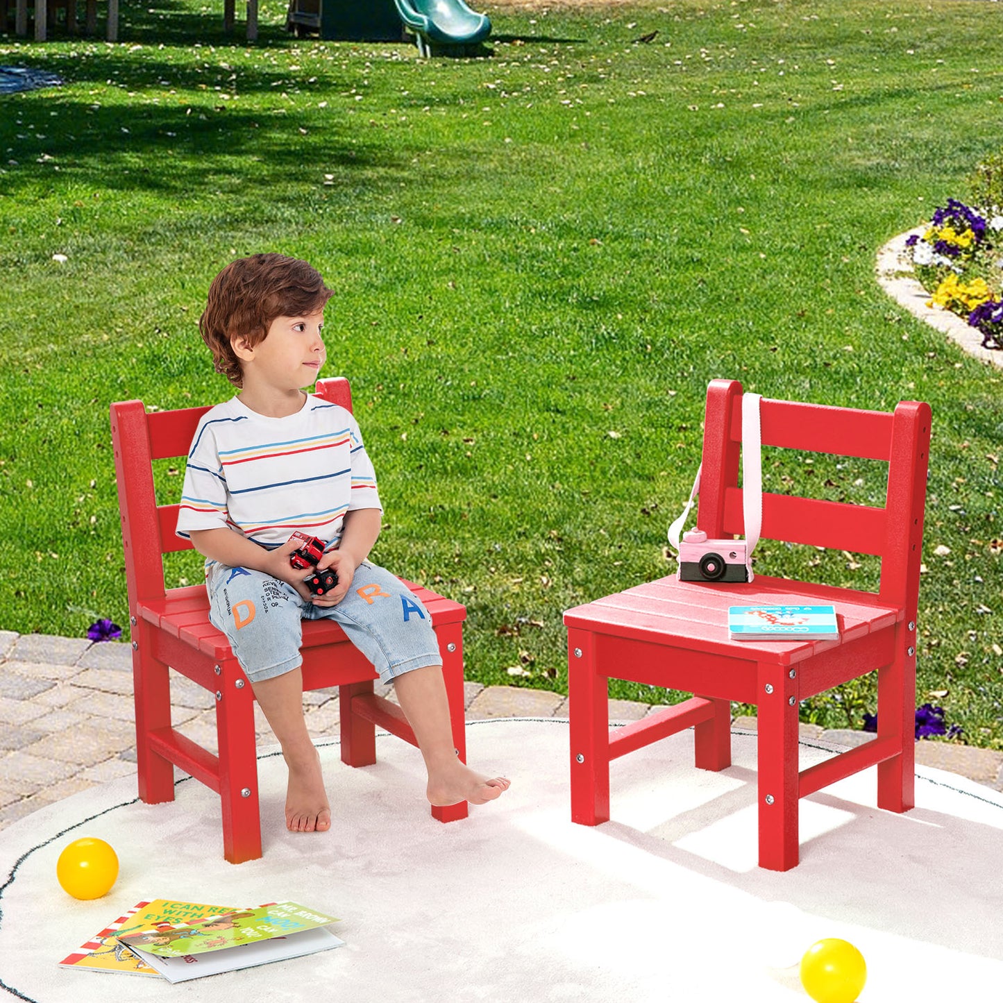 2 PCS Kids Indoor Outdoor Learning Chair with Backrest-Green