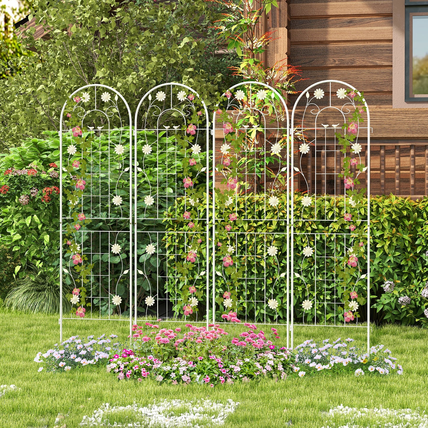 2 Pack 220 cm x 50 cm Metal Garden Trellis for Climbing Plants-Green