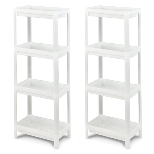 2 Pack 4-Tier Slim Kitchen Storage Cart with Drainage Holes-White
