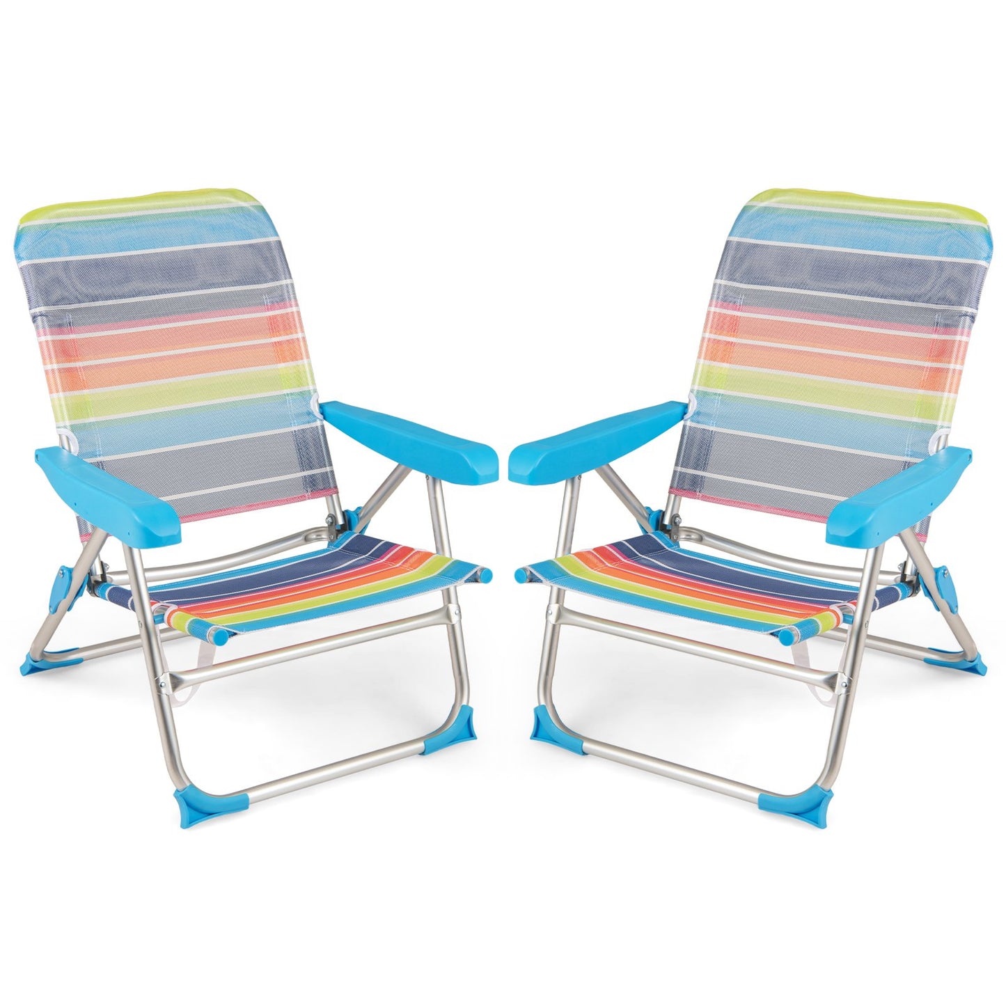 2 Pack Foldable Beach Chair with Armrests and Carry Strap-Colourful-M