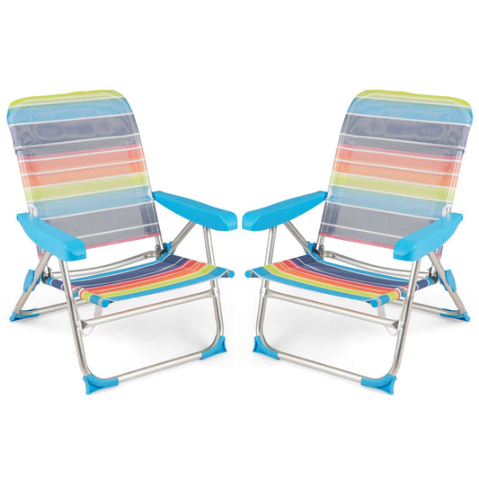 2 Pack Foldable Beach Chair with Armrests and Carry Strap-Colourful-M